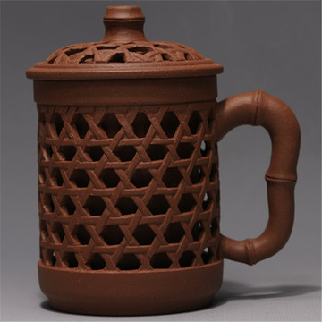 龙砂陶厂匠心之作 降坡泥竹镂空杯，品味250毫升紫砂雅韵